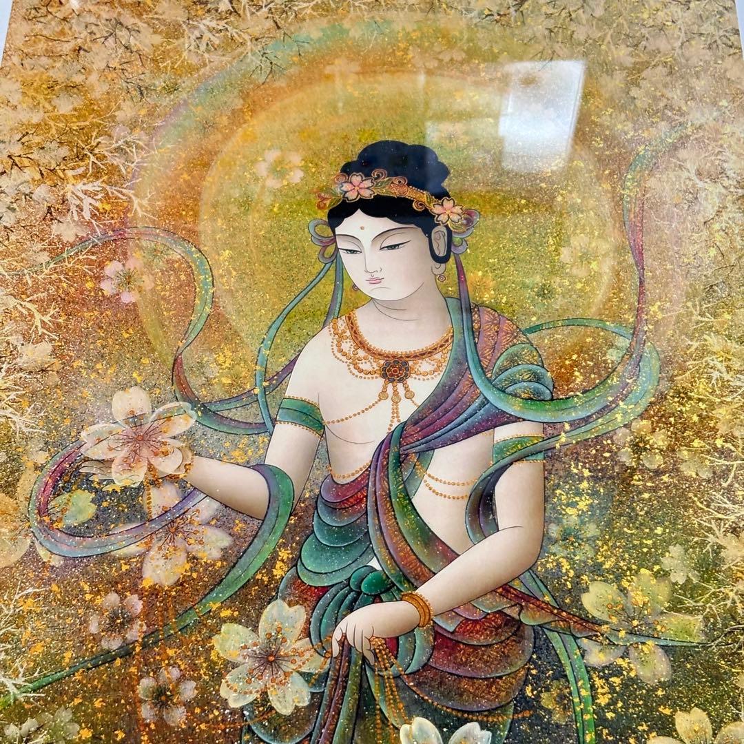 丸山寿美 ジグレー版画『飛天・桜華編む〜寿ぎの花飾り』額装 限定 美術複製