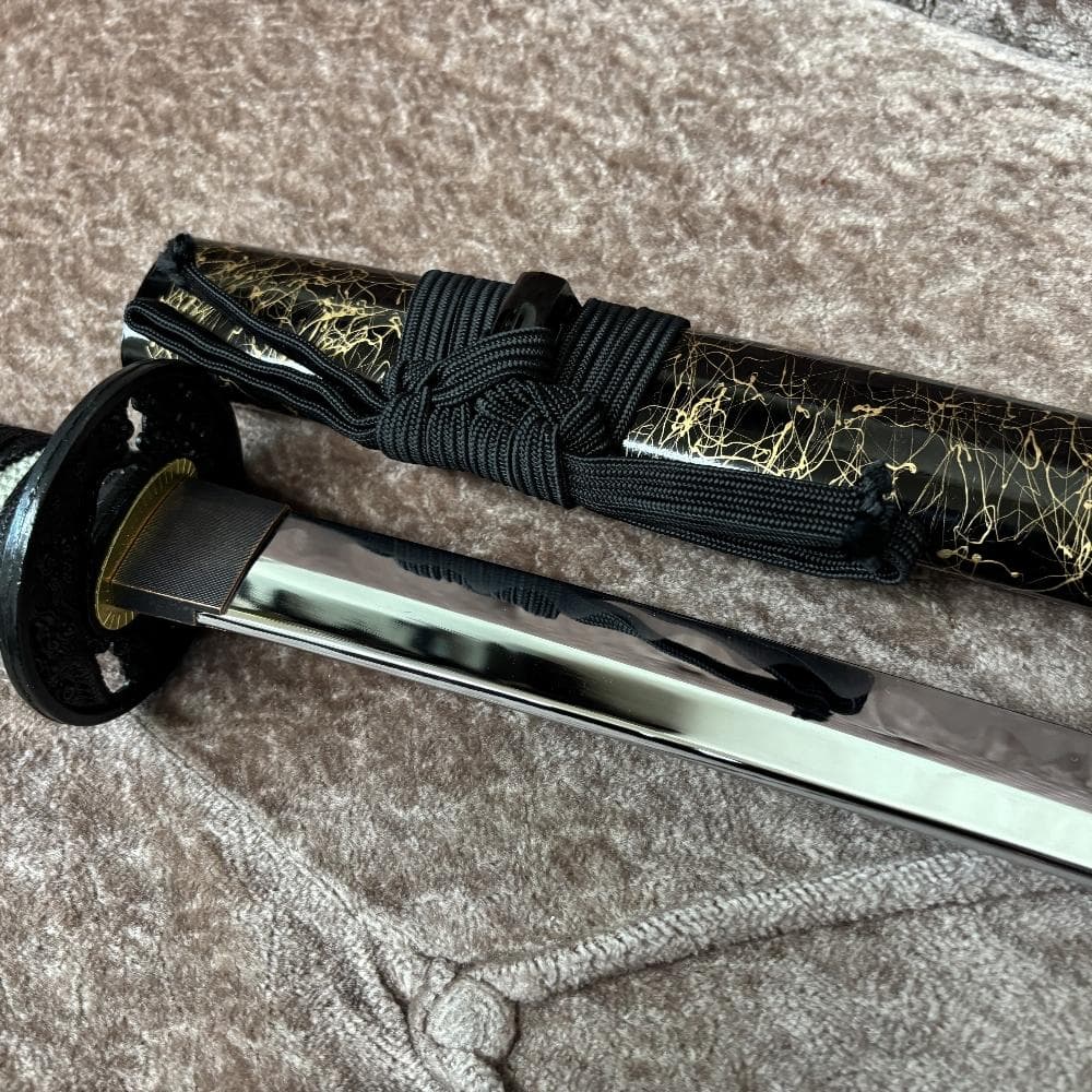 美品 龍神金具 模造刀 金糸塗鞘 互の目刃文 全長98cm 抜身912g 鑑賞用