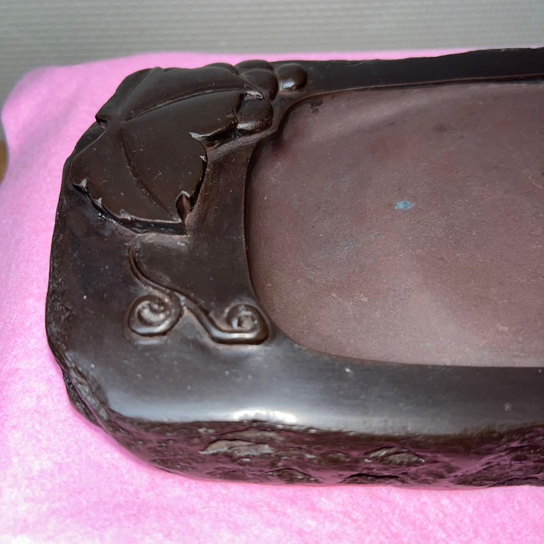 ⭕️赤間硯　阿野硯製作所　葡萄彫刻入り野面硯　かなり古い作品