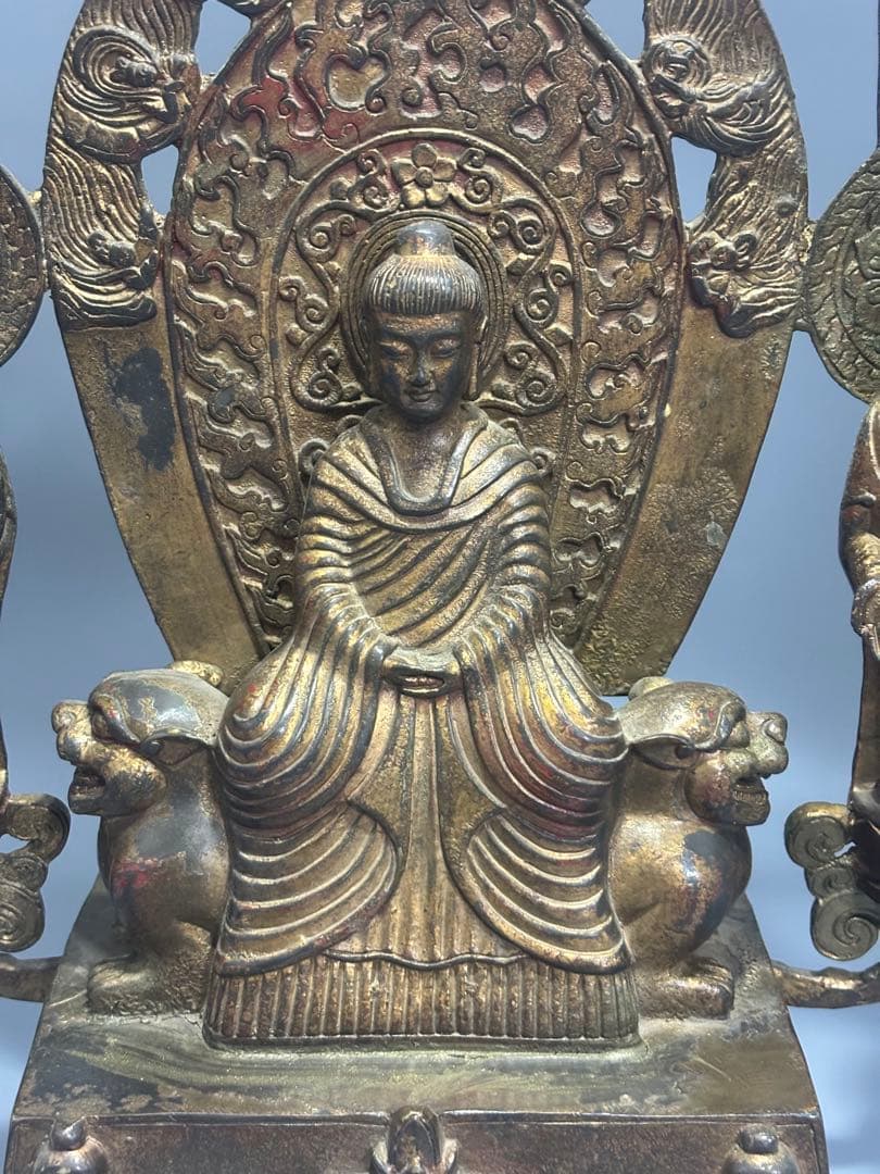 仏教古美術 純銅 文化遺産 文化財仏像伝承　 中央に仏と菩薩像