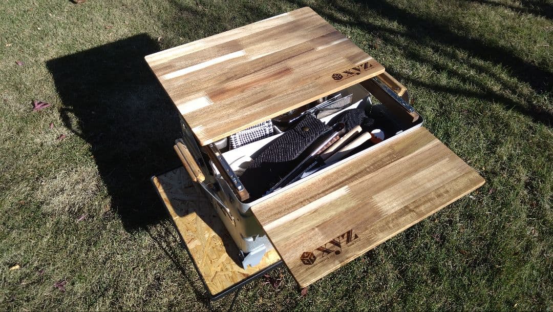 スノーピーク　シェルフコンテナ25用　スライド天板＆サイドテーブル＆サイドバー①