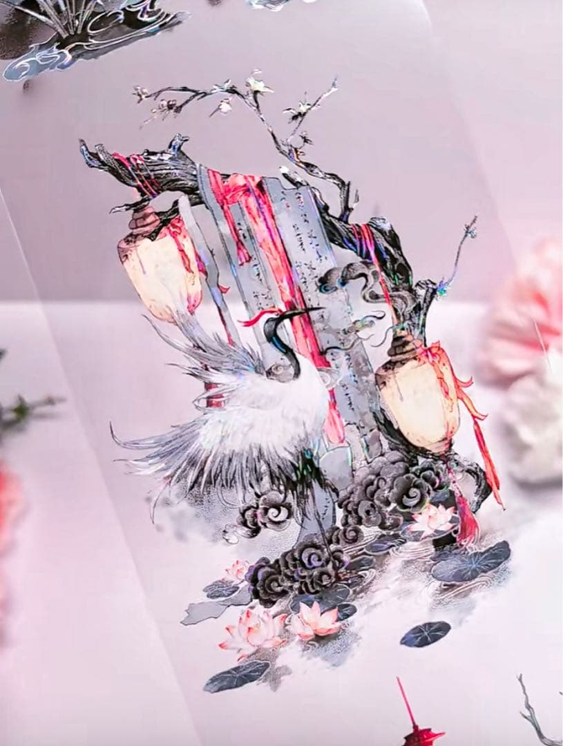 【8899】海外　2.46/4.92/巻　貝殻光マスキングテープ　動物系　鶴古風