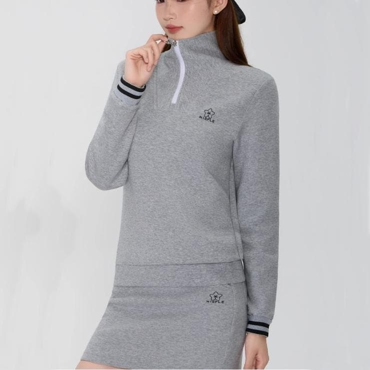 ●●グレー・ゴルフセットアップ●●ハーフジップトップス・インパン付きスカート