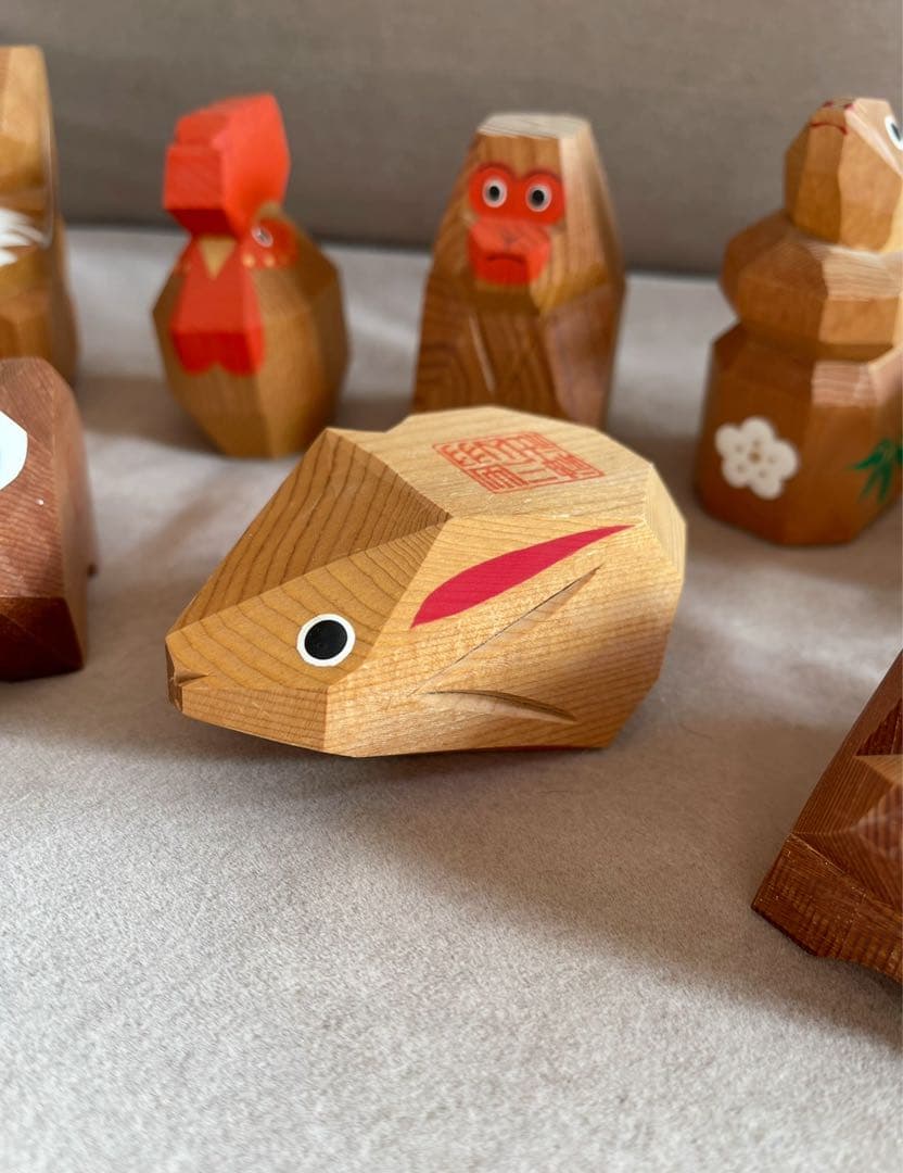 【貴重】出羽三山神社 一刀彫 干支人形 9体セット