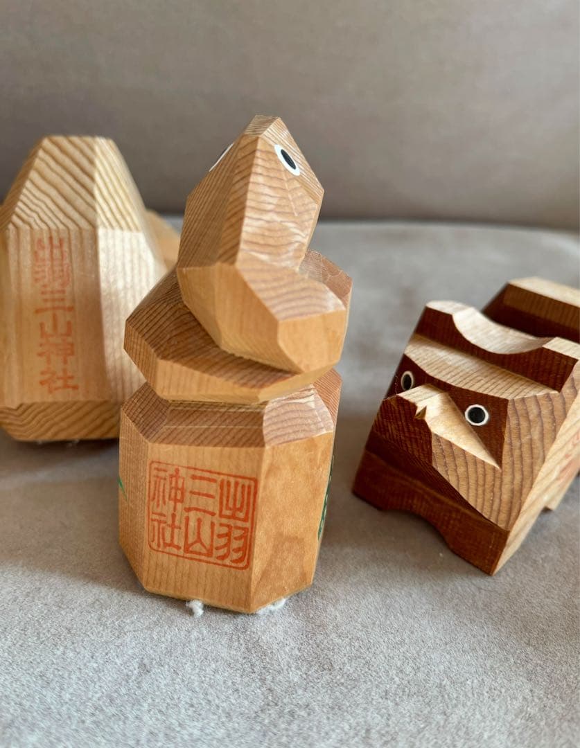 【貴重】出羽三山神社 一刀彫 干支人形 9体セット