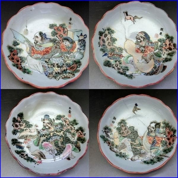 皿■画替錦手塩皿 20客 中国漢期武将図 中国伝説人物 粉彩 古玩 時代物骨董■