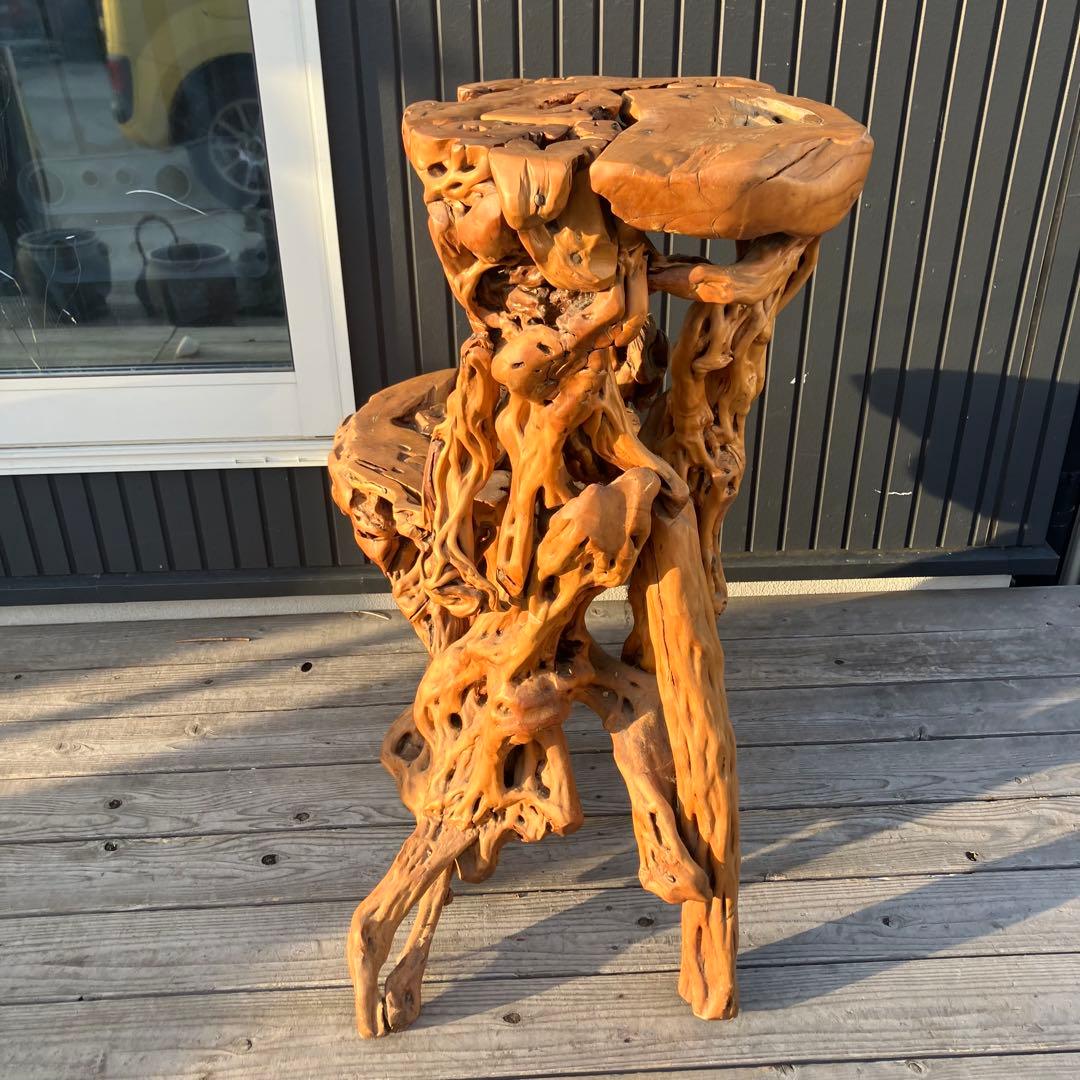 昭和レトロ 天然木 一刀彫 花台 飾り棚 ディスプレイラック 大型置物 オブジェ
