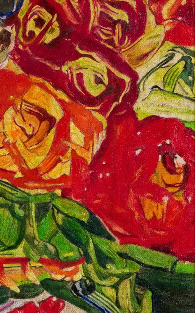 野間仁根　油彩　肉筆『薔薇』表と裏サイン　藤田画廊販売　P6号　額装　b839