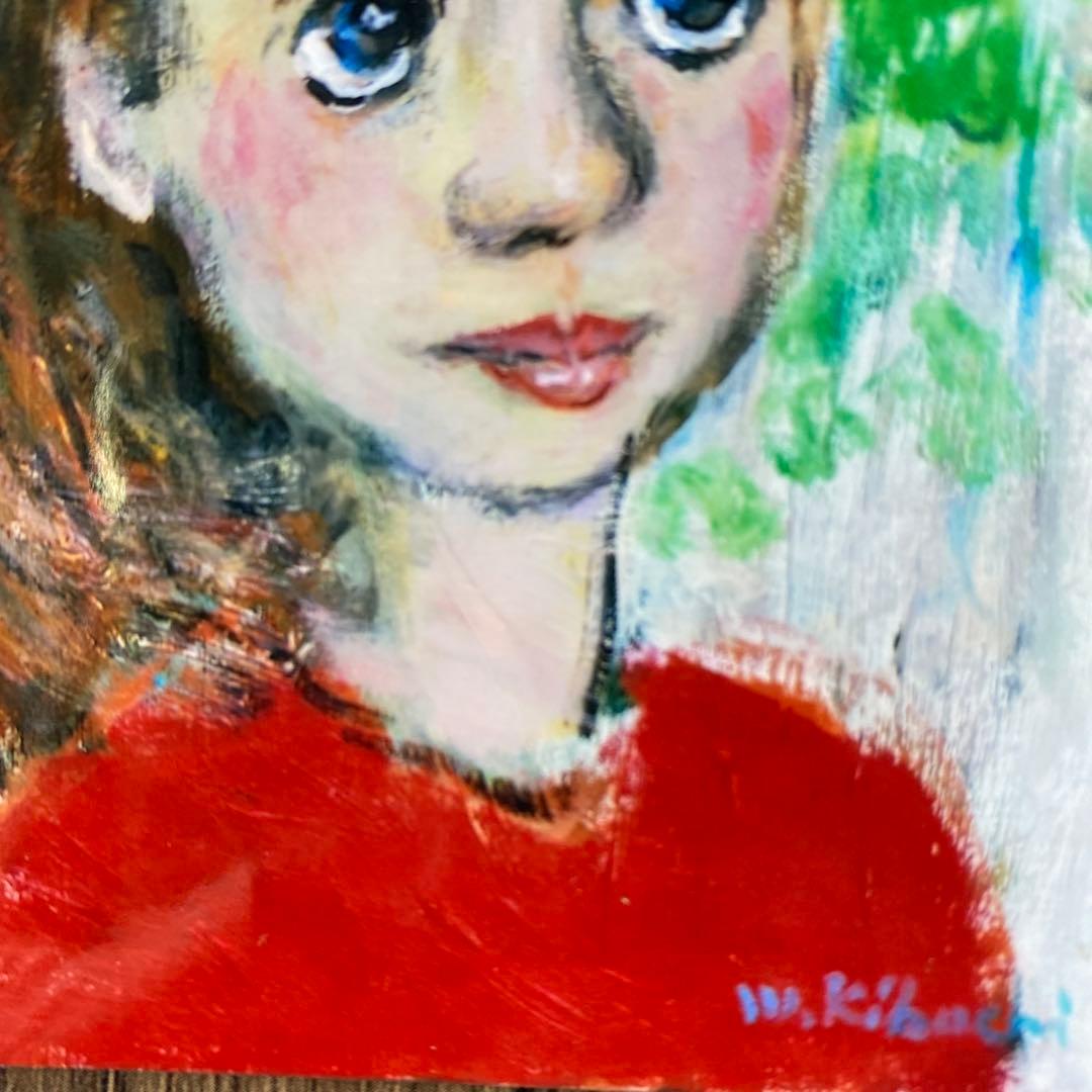 絵画　油絵　油彩画　菊地正則　F3号　「花リボンの少女」原画　美品　額付き
