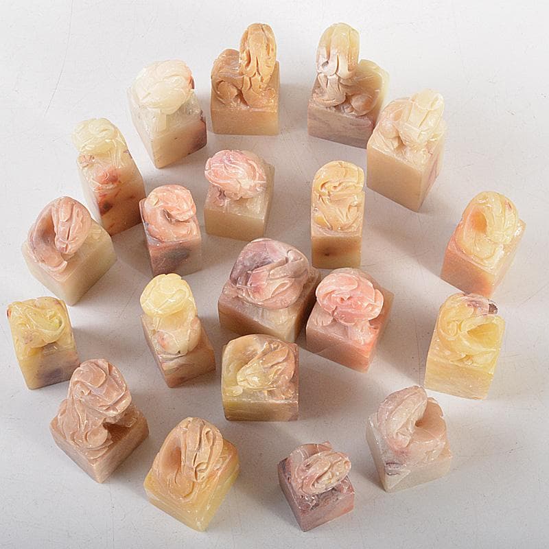 中国　玉石寿山石彫刻　神獣摘　印材　20点まとめて　C　6407E