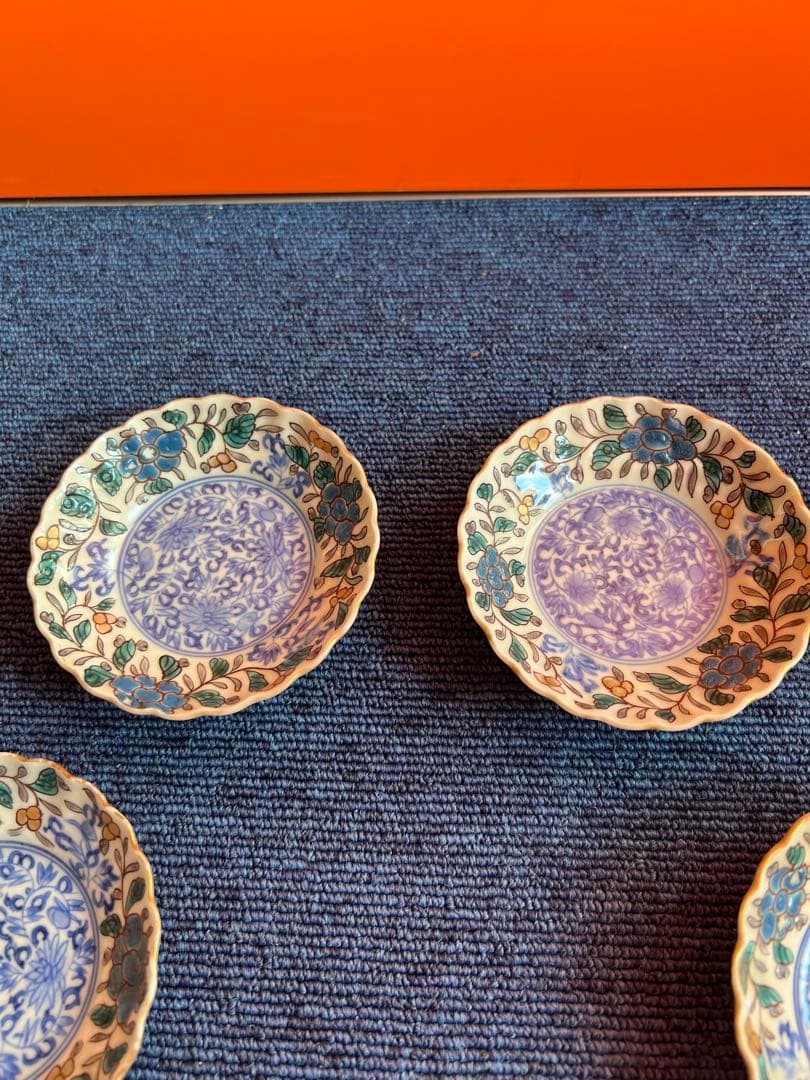 1036 中国　骨董　太明成化年製刻印付き　染付輪花　皿　6客　時代物