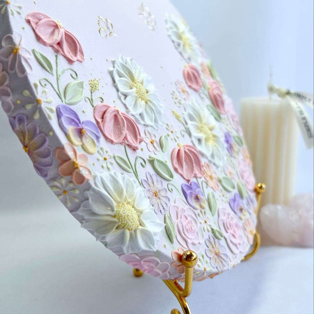 melia テクスチャーアート　絵画　インテリアアート　花　立体　絵　北欧