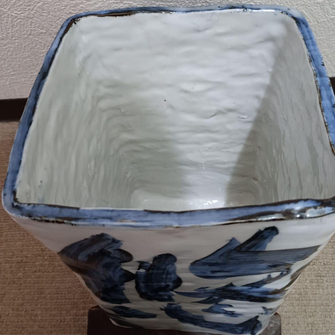 佐藤勝彦 陶器 花瓶 【天地悠遊】 四角形 大型 花器 筆文字デザイン 　希少