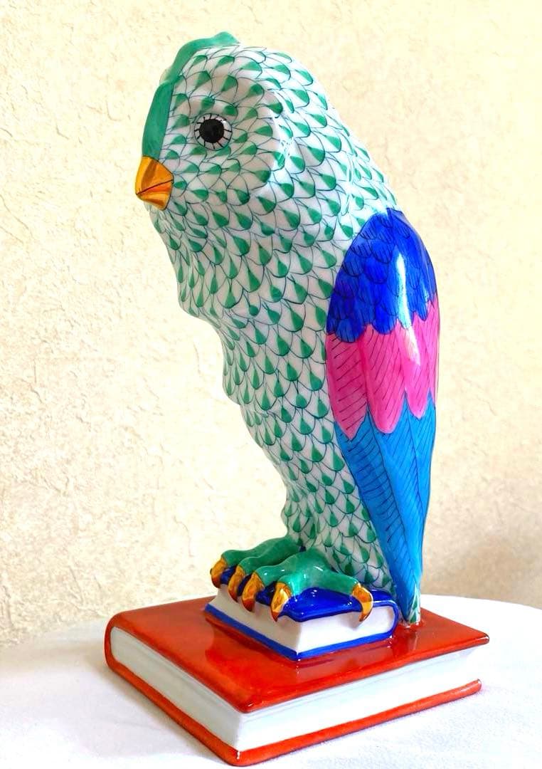 Herendふくろう約21cm鱗模様 金彩仕上げ手描フィギュリン ハンガリー製