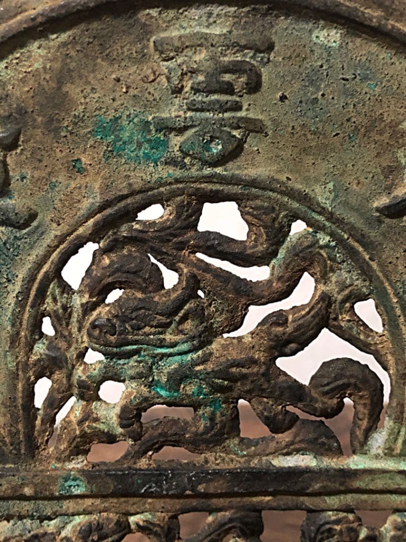 中国美術 獅子龍刻 古青銅 硯屏