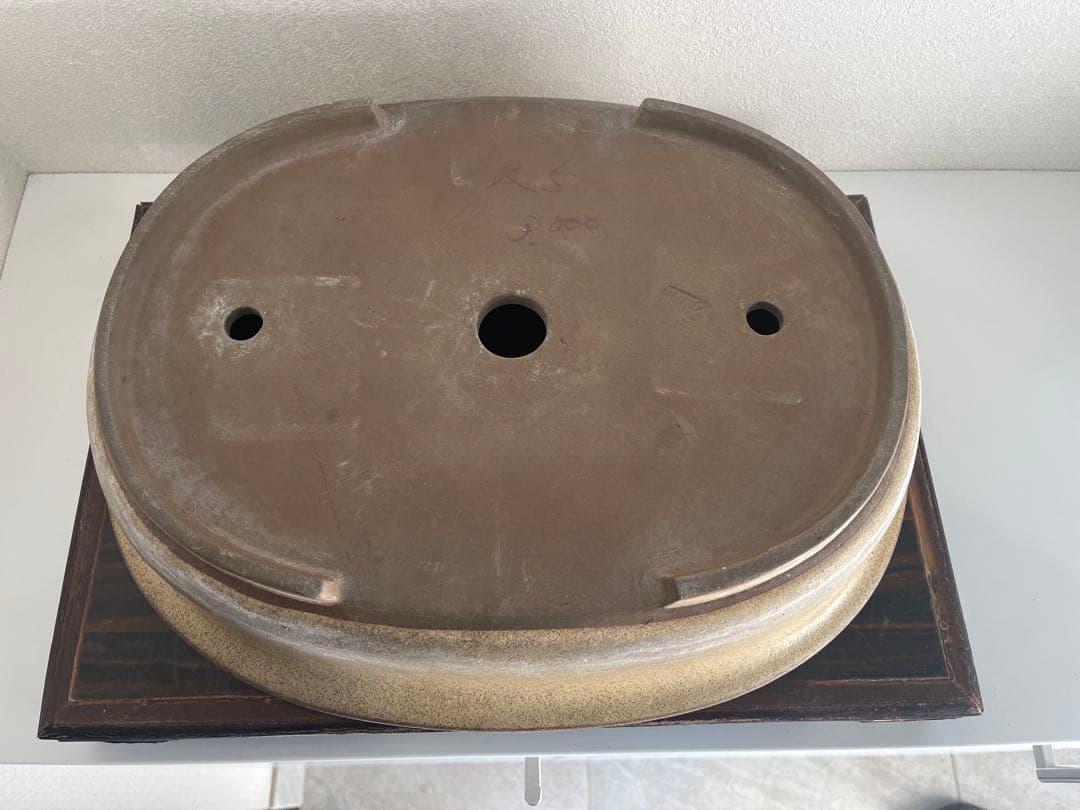 中国古盆器＜白交趾★時代乗り満点★発色抜群・希少、人気型・使い頃サイズ＞楕円