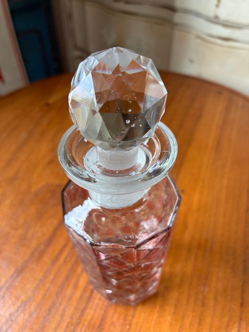 フランス　アンティーク　ガラス　パフューム　ボトル　香水瓶　レッド　ダミエ　レア