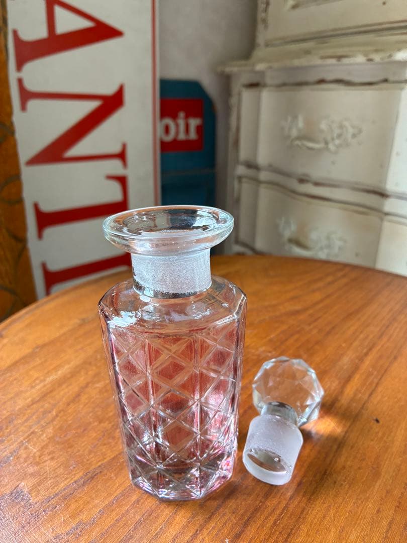 フランス　アンティーク　ガラス　パフューム　ボトル　香水瓶　レッド　ダミエ　レア