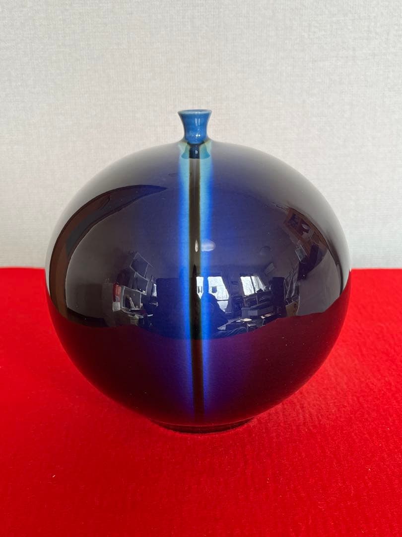 【希少】三代 人間国宝 徳田八十吉 (正彦銘)深厚耀彩 線文 壺 T245