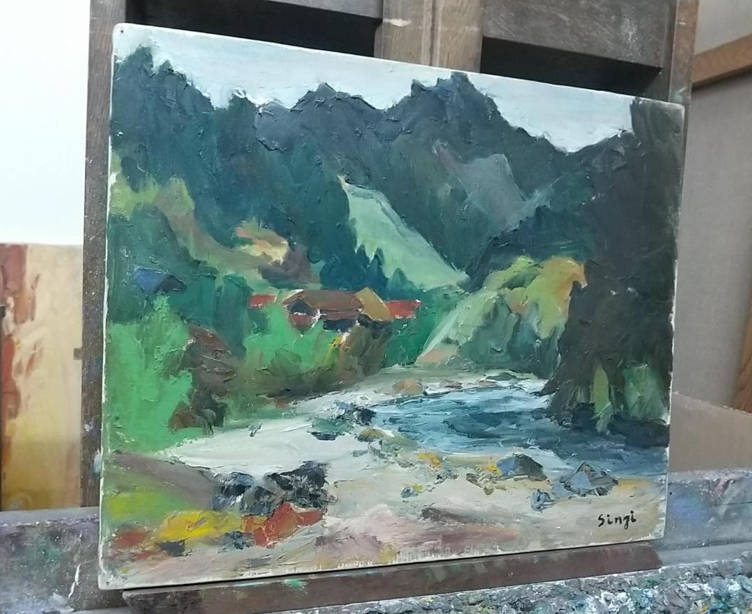 「飯能風景」名栗川 '60 F8 絵画 油絵 油彩画 風景画 アート