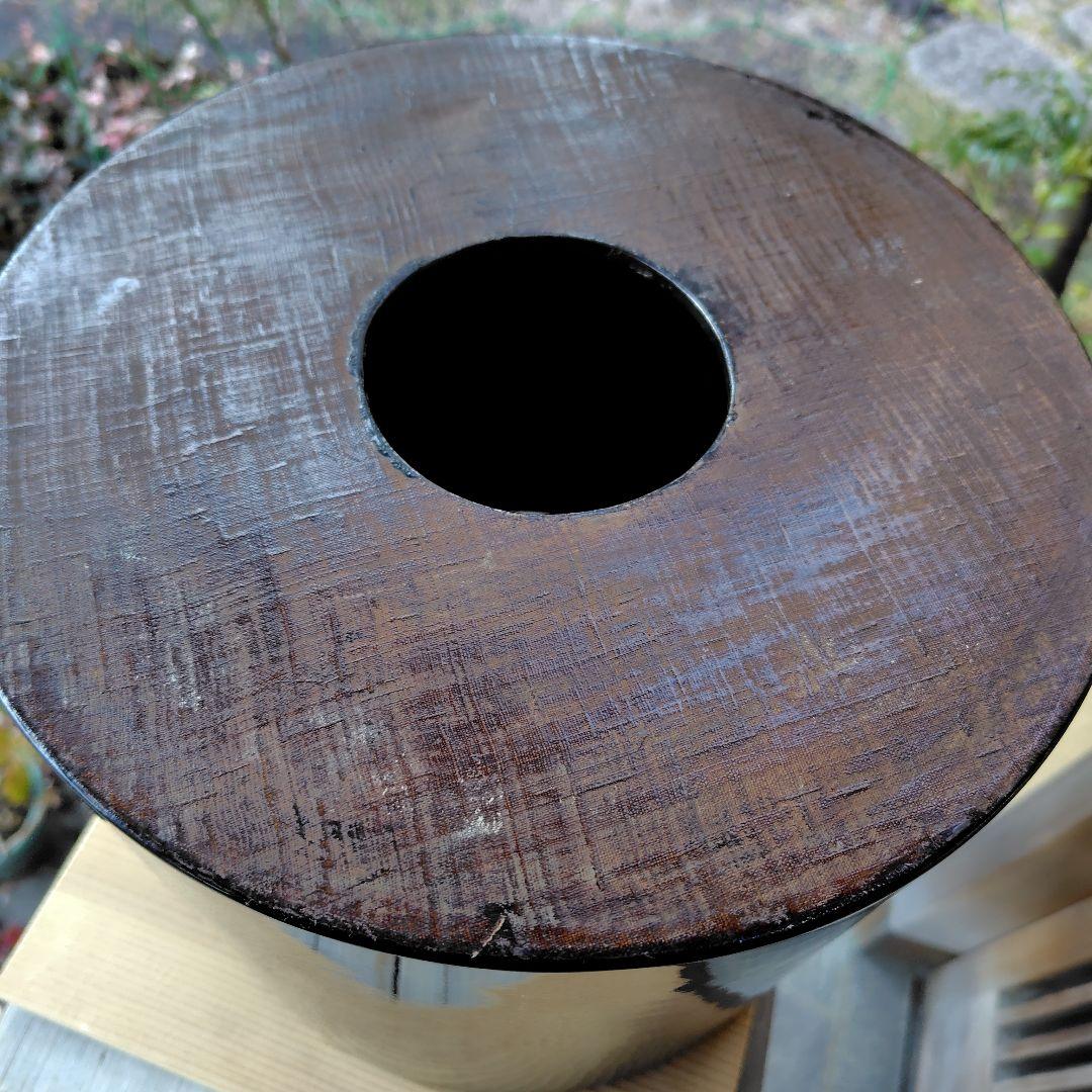 ①骨董　菊螺鈿手焙　火鉢黒漆　清菊真香 インテリア鉢カバー