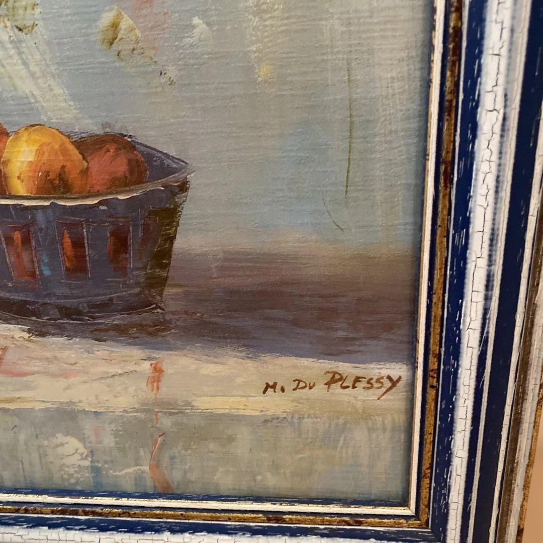 油絵 静物画 バラ 花瓶 フルーツ 60×80cm サイン入り 額縁付き