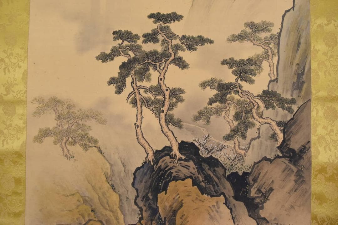 【真作】素文/蓬莱山図/掛軸/名家伝来/AA-630