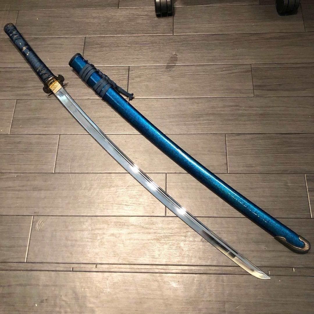 高級模造刀　高級居合刀　樋入り刀身　優波紋　亜合金刀身　名刀　居合刀　青拵え