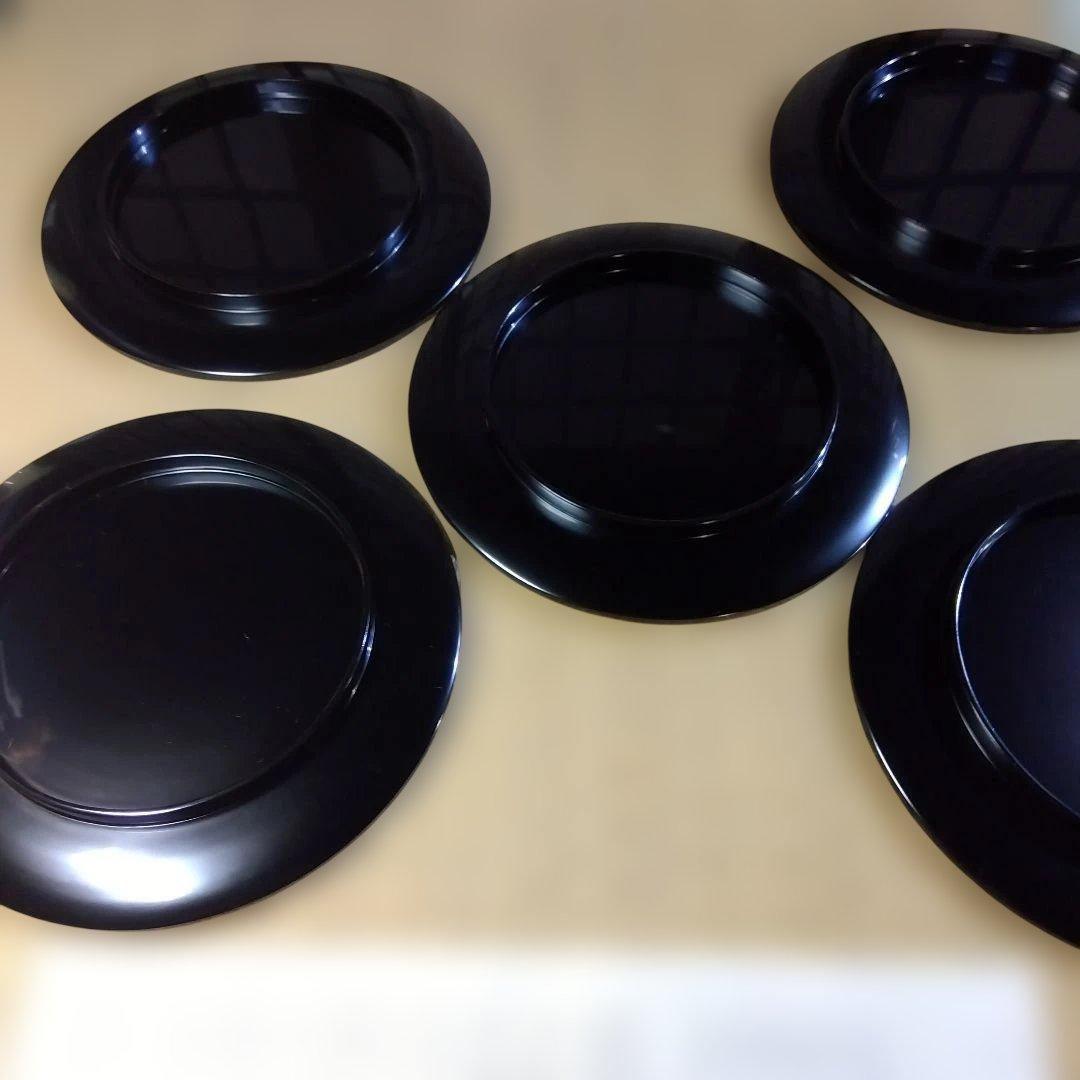 輪島塗　絵変り゙花柄菓子皿５客　漆器 　 共箱　口径24.3cm　高さ2.2cm