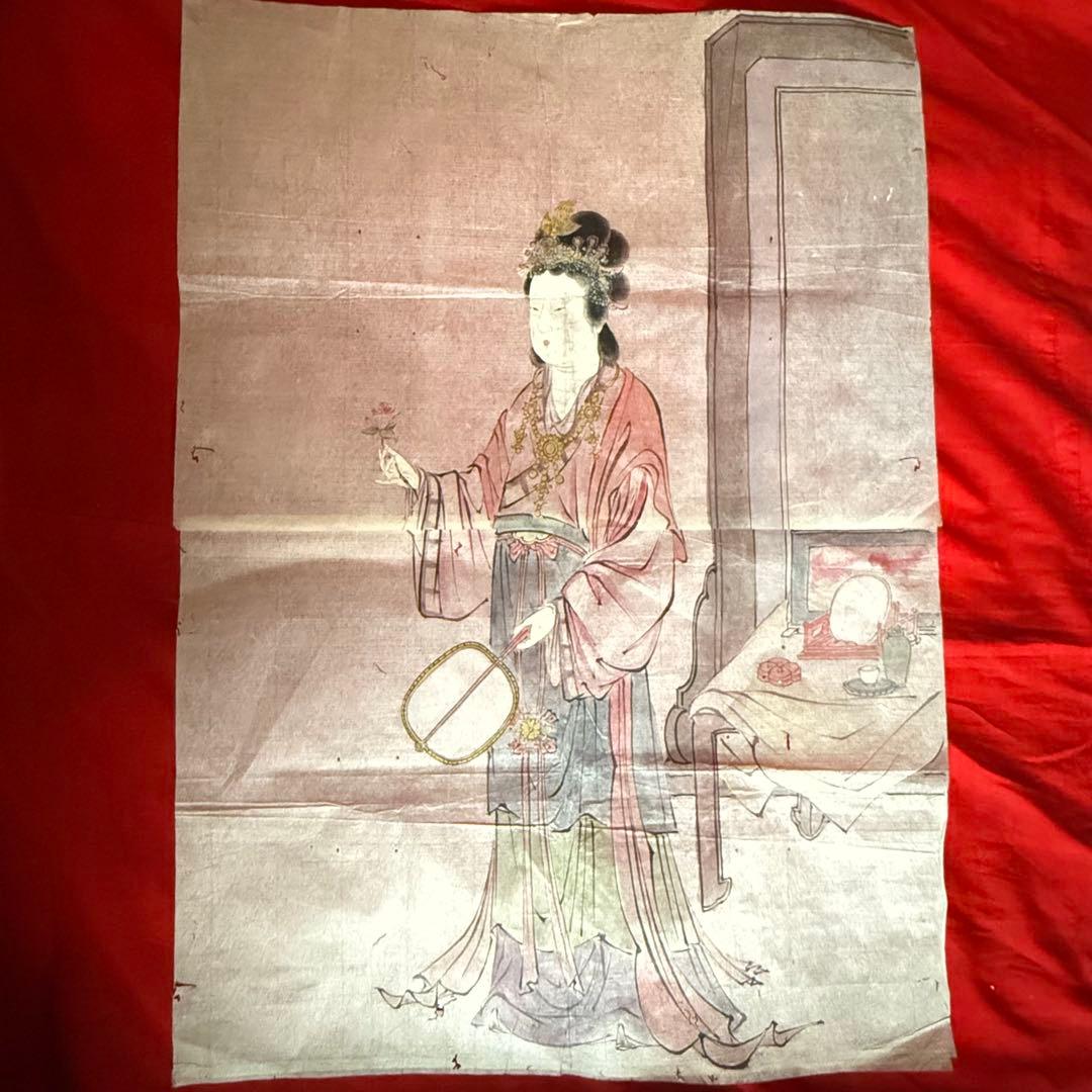 2177様感謝‼️超絶の画力‼️「団扇と二輪草を持つ麗人粉本絵手本紙本肉筆無落款一点