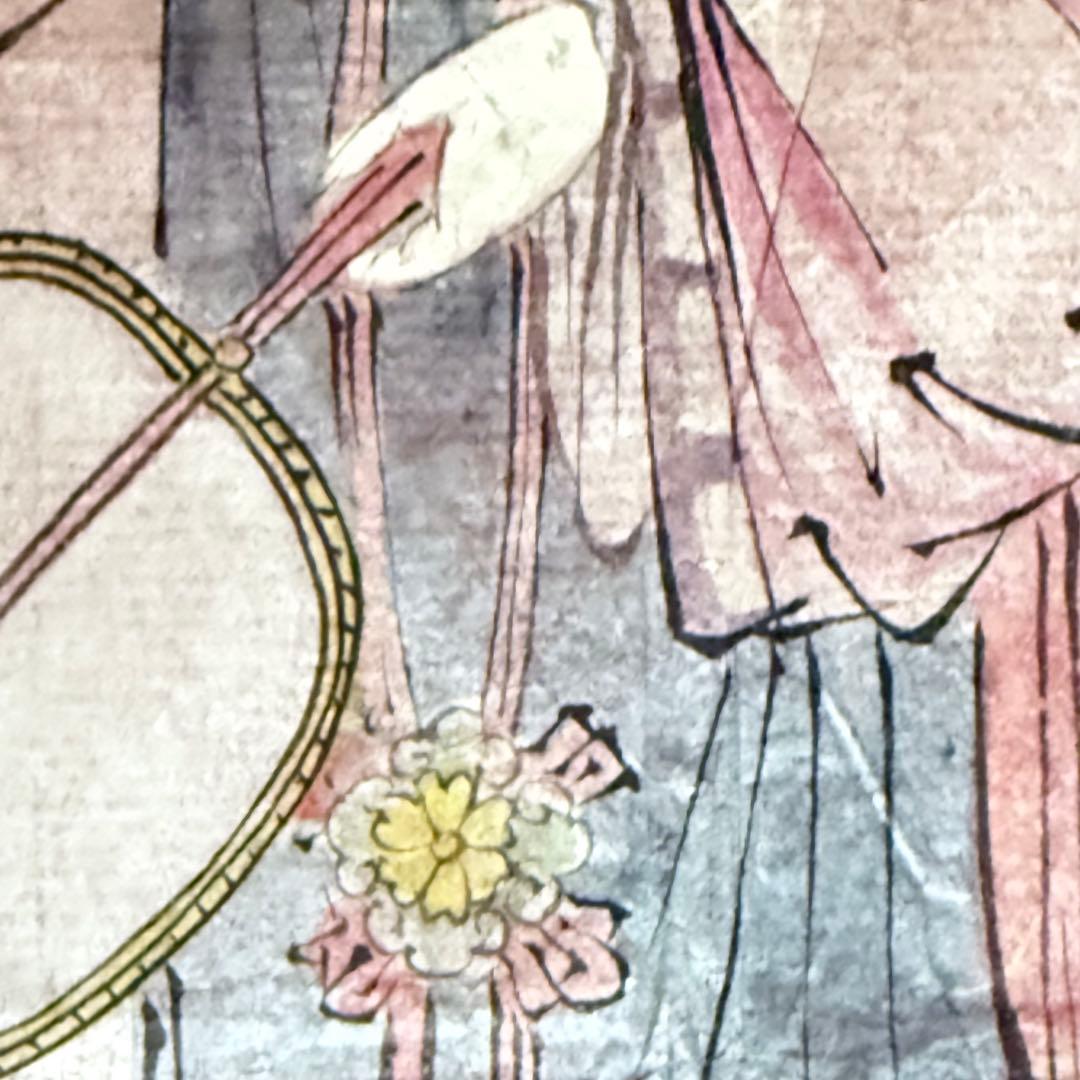 2177様感謝‼️超絶の画力‼️「団扇と二輪草を持つ麗人粉本絵手本紙本肉筆無落款一点