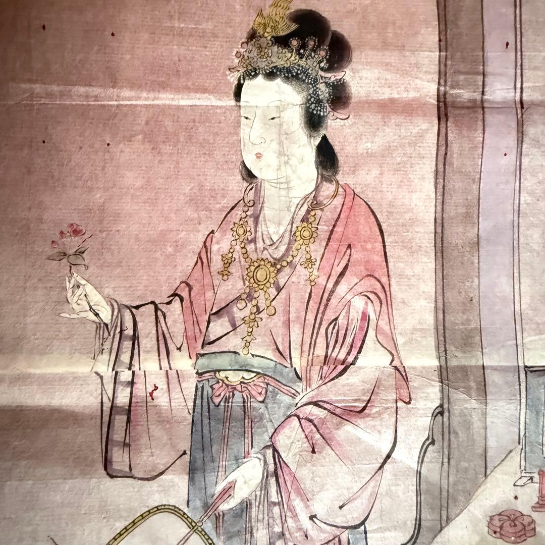 2177様感謝‼️超絶の画力‼️「団扇と二輪草を持つ麗人粉本絵手本紙本肉筆無落款一点