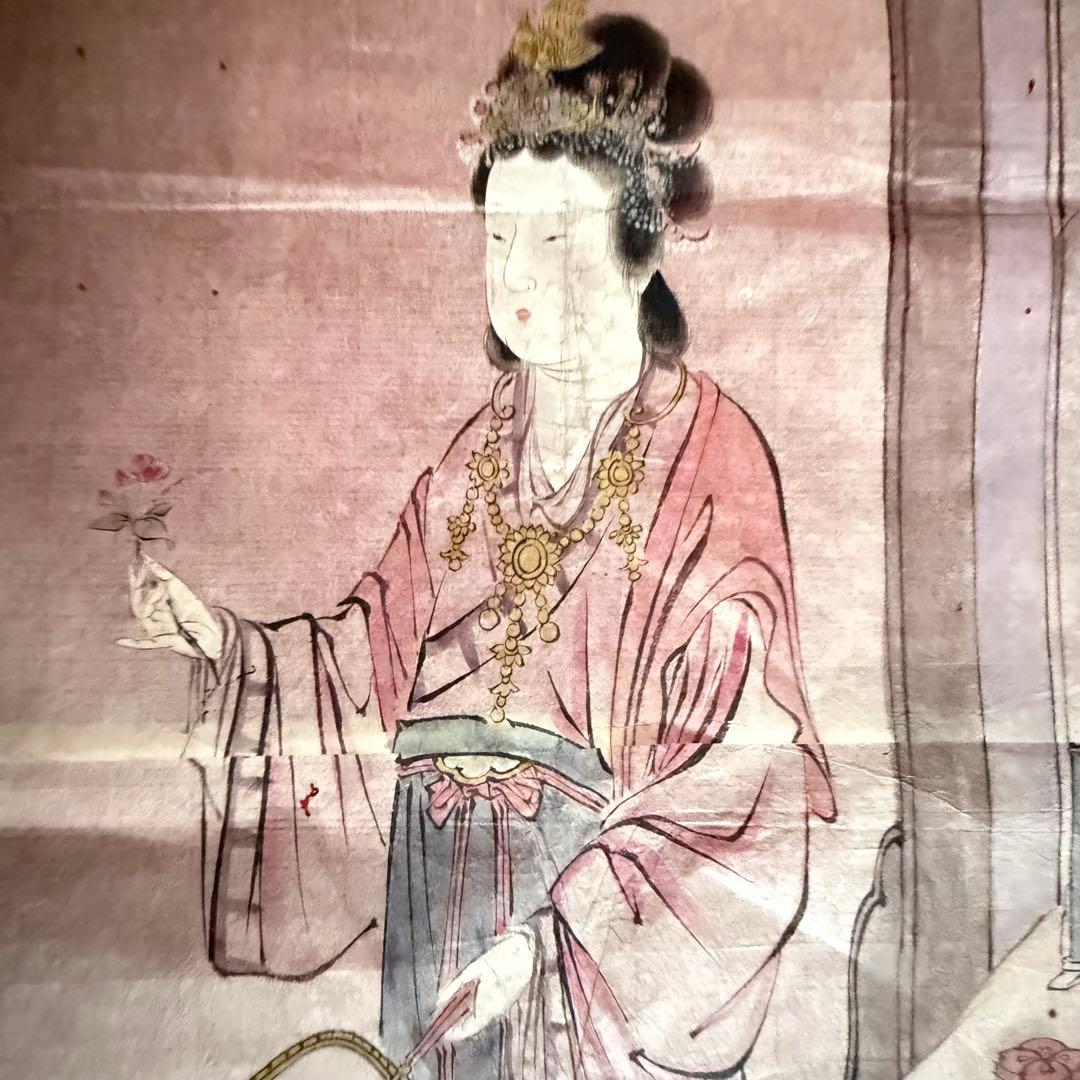 2177様感謝‼️超絶の画力‼️「団扇と二輪草を持つ麗人粉本絵手本紙本肉筆無落款一点