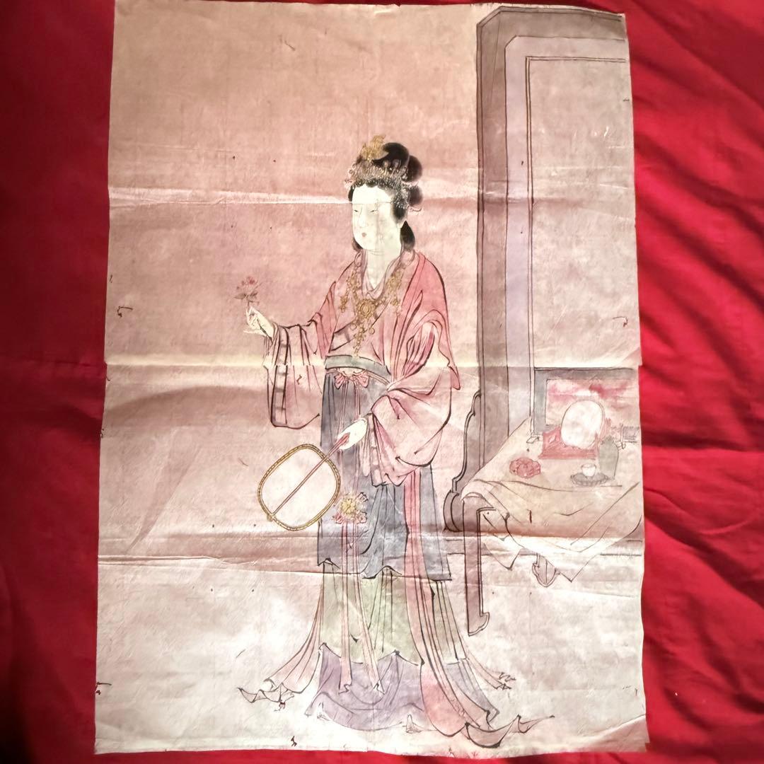 2177様感謝‼️超絶の画力‼️「団扇と二輪草を持つ麗人粉本絵手本紙本肉筆無落款一点