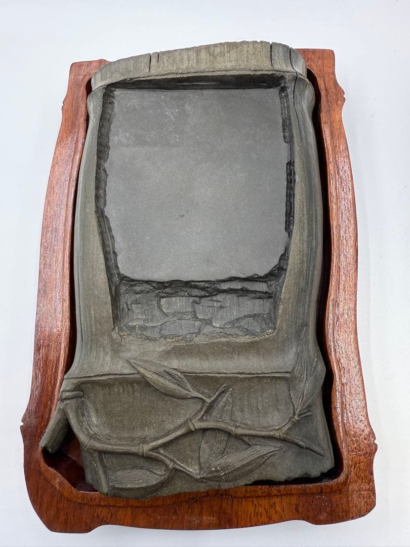 硯自然木デザイン 虫の彫刻付き