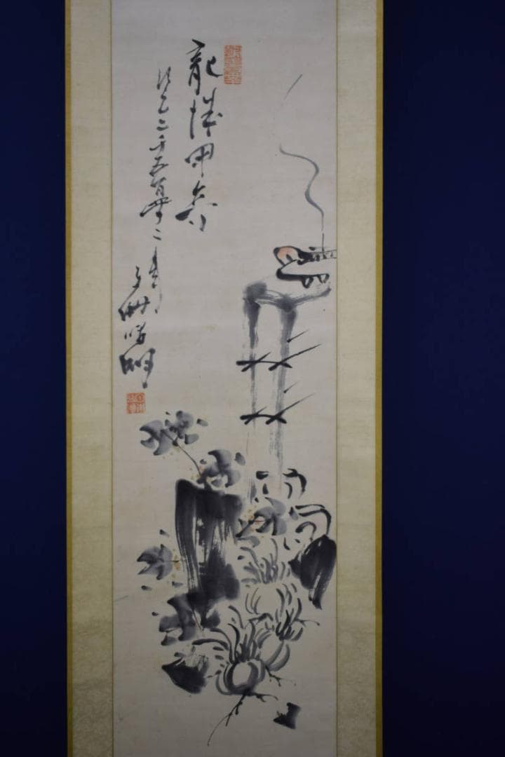 真作/明治の女流南画家/奥原晴湖/花に香画賛/布袋屋掛軸HG-644