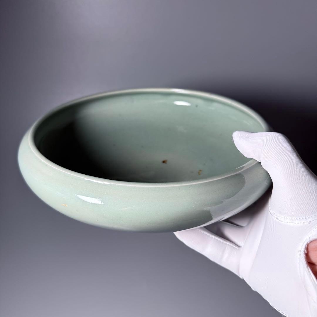 盛期鍋島　安永8年（1779年）　青磁水鉢　当時の共箱　共布　鍋島家　旧蔵