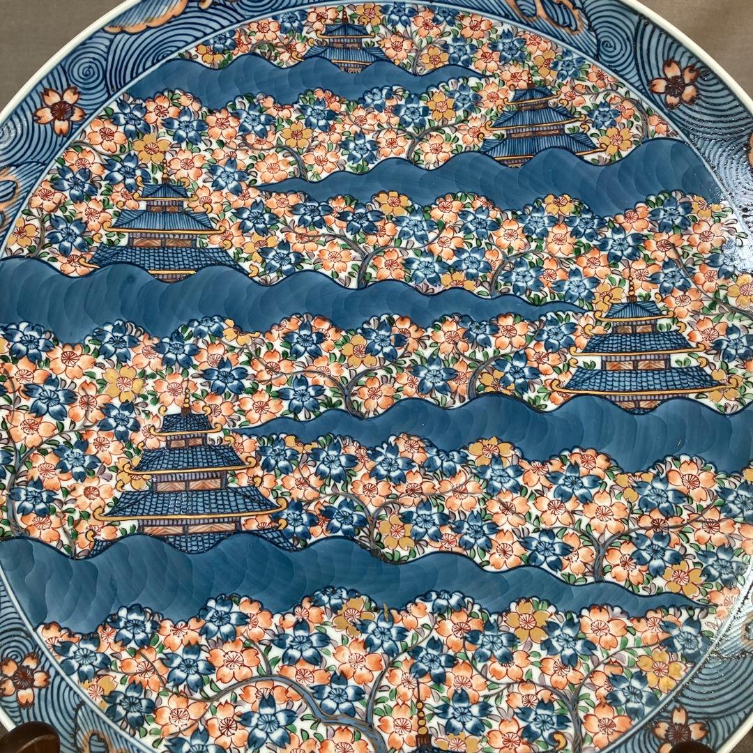 【源右衛門】古伊万里の伝統　日本名窯　舘林源右衛門作　染錦古伊万里楼閣桜図　飾皿