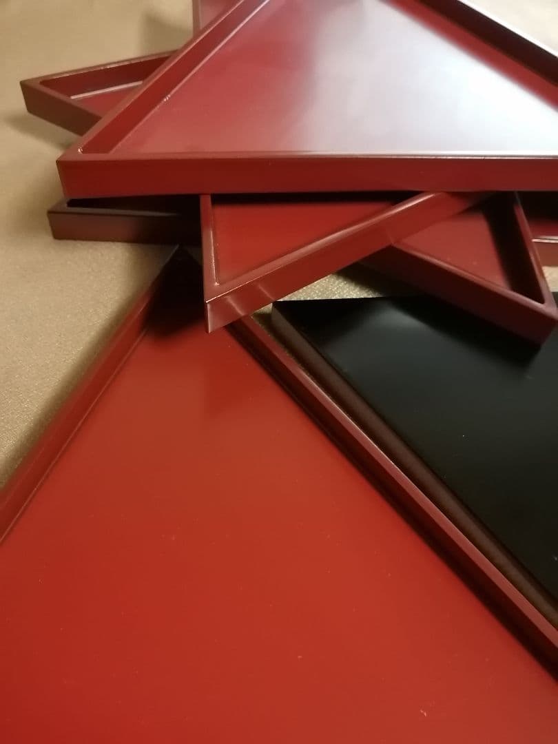 三角　漆　塗　皿　お盆　茶道　懐石　朱　６枚