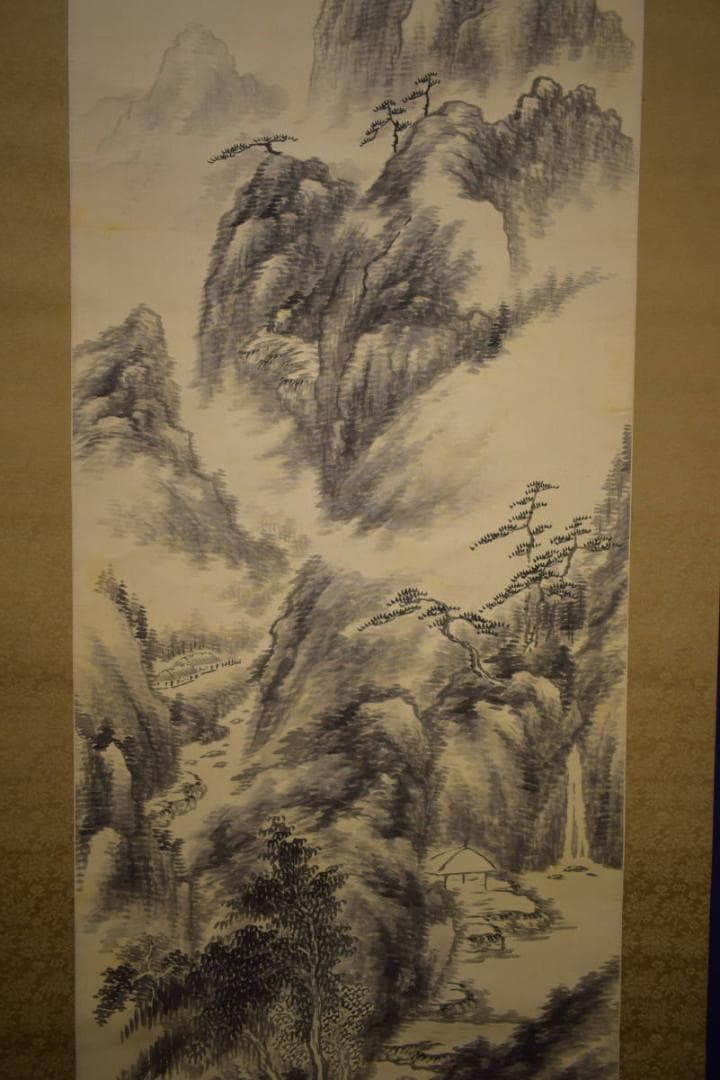 真作/田能村直外/麦友/山水村画賛/桐共箱付/布袋屋掛軸HI-926