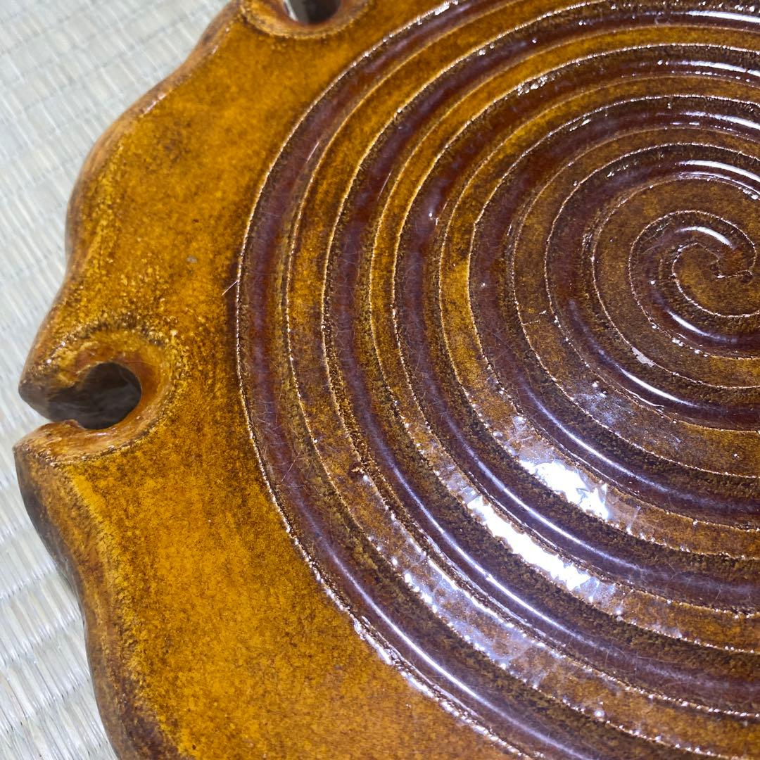 茶道具　裏千家　大炉　楽焼飴釉雪輪瓦