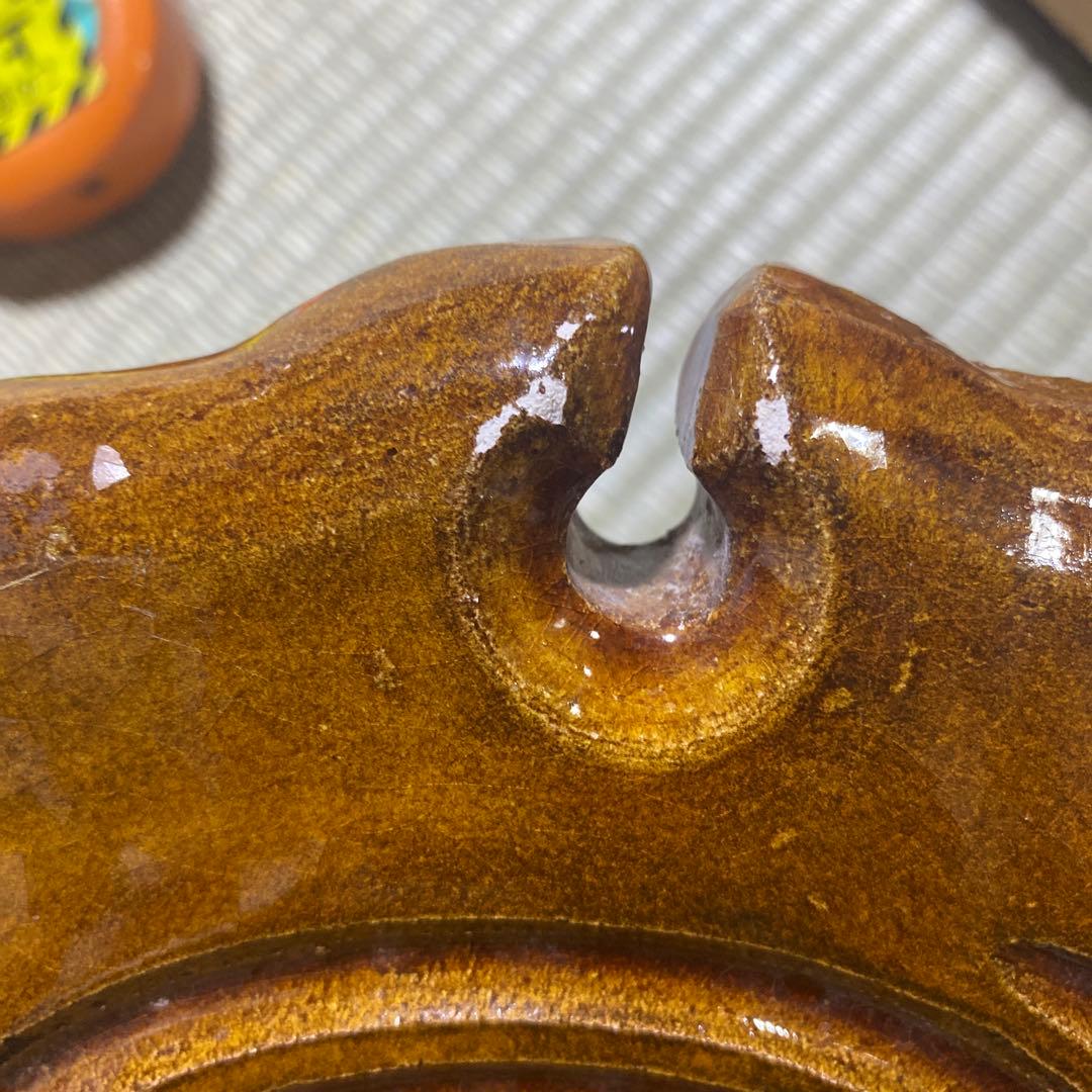 茶道具　裏千家　大炉　楽焼飴釉雪輪瓦