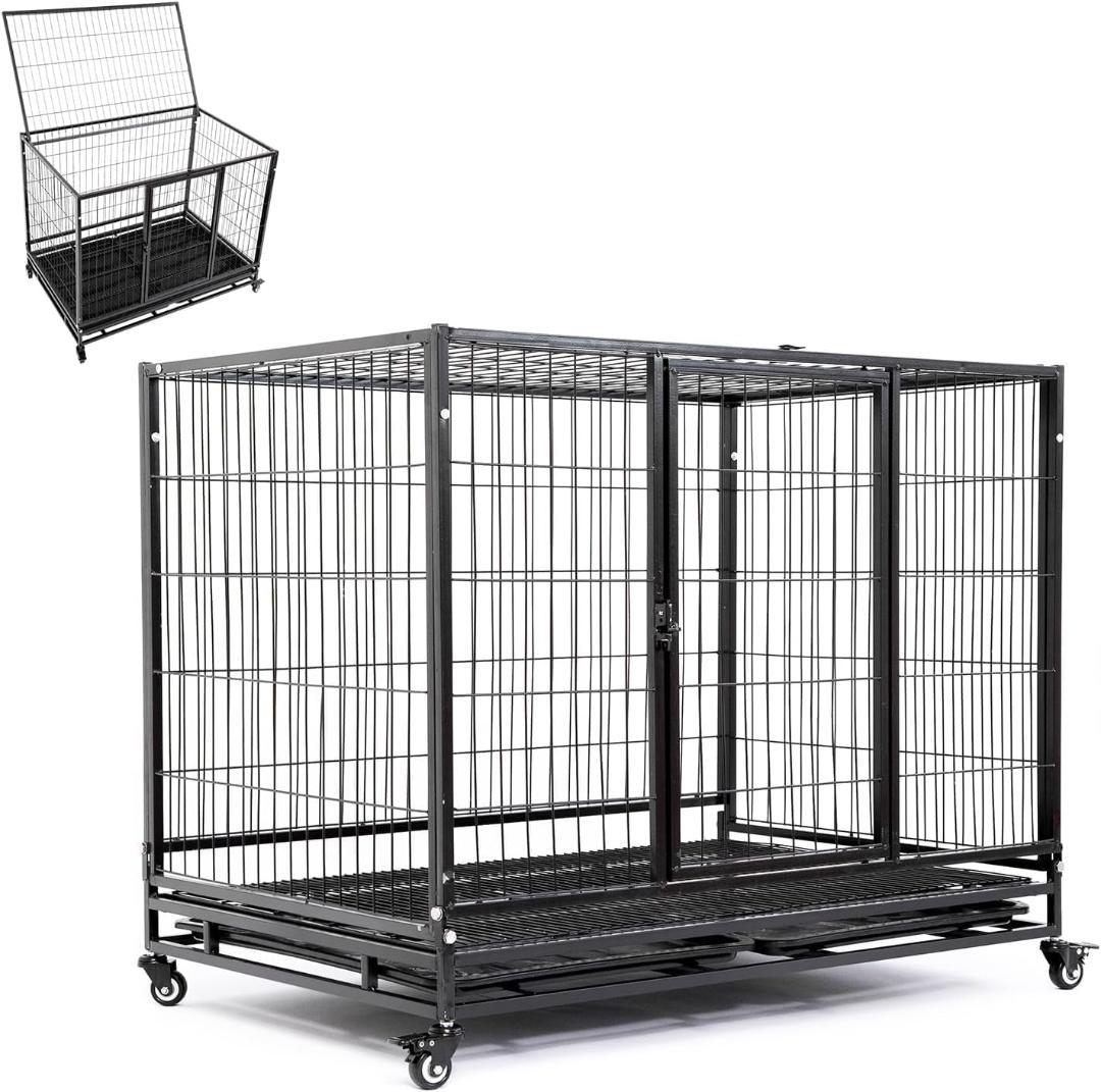 Shinyever ベーシック 折りたたみ式ペットケージ 車輪付き ブラック