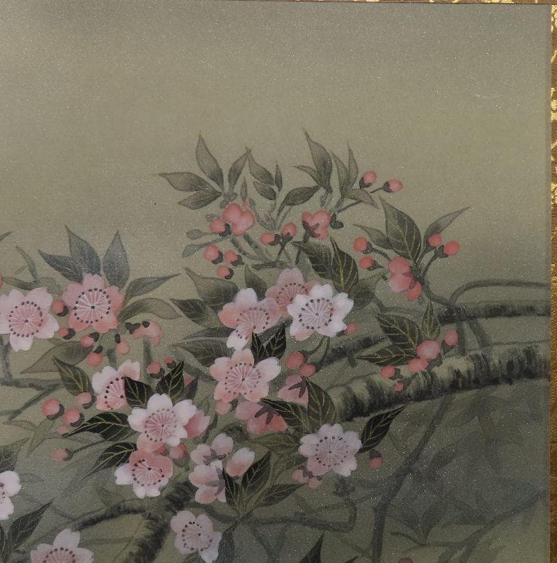 掛軸　　岡本紫洸　『春宴』　大幅　共箱　二重箱　美品　【桜　月】