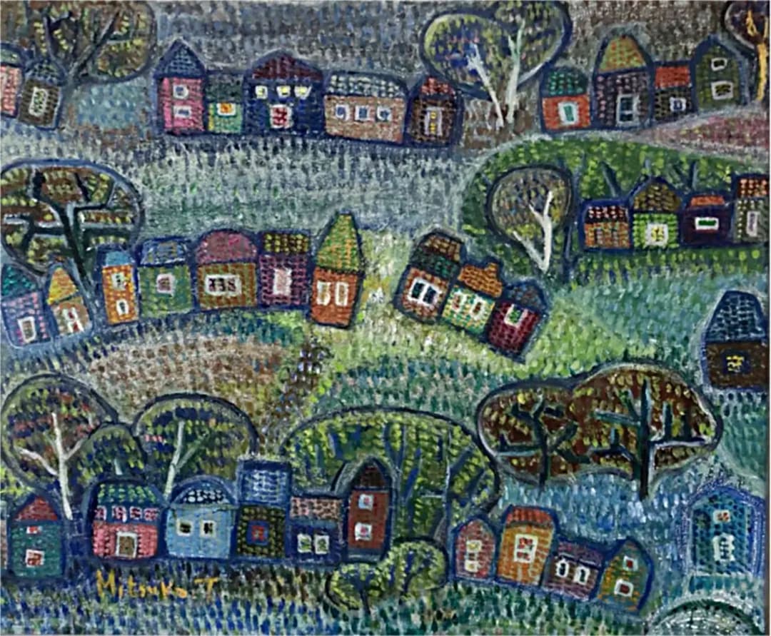 絵画 額装 Mituko.T作 油絵 街並み