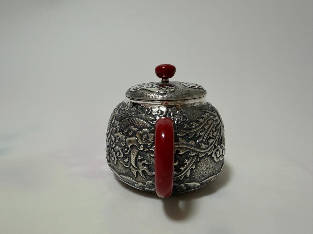 純銀製 龍鳳文様 急須 銀瓶 煎茶道具