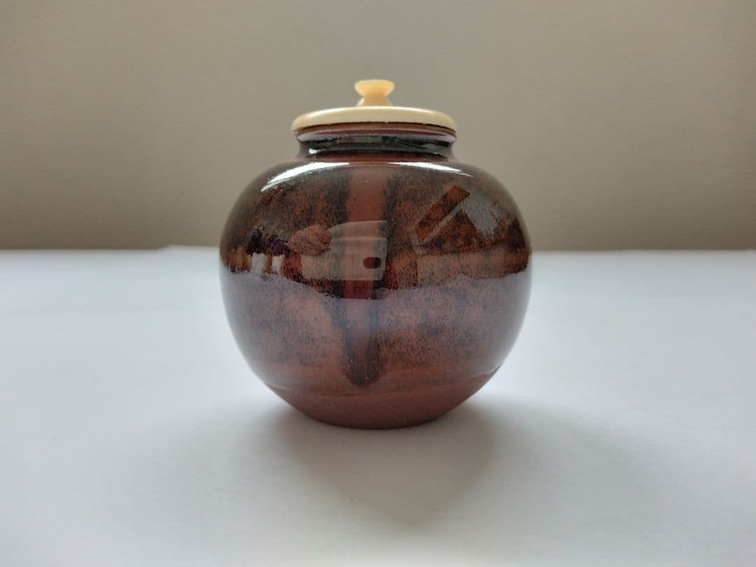 古瀬戸文琳茶入　加藤唐三郎　雲頭段織紋 茶道具