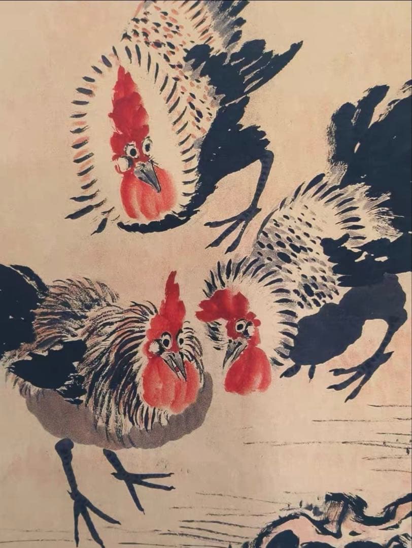 【12月限定】水墨画 一点物 齊白石《三公百寿図》中堂画｜掛け軸・実物撮影