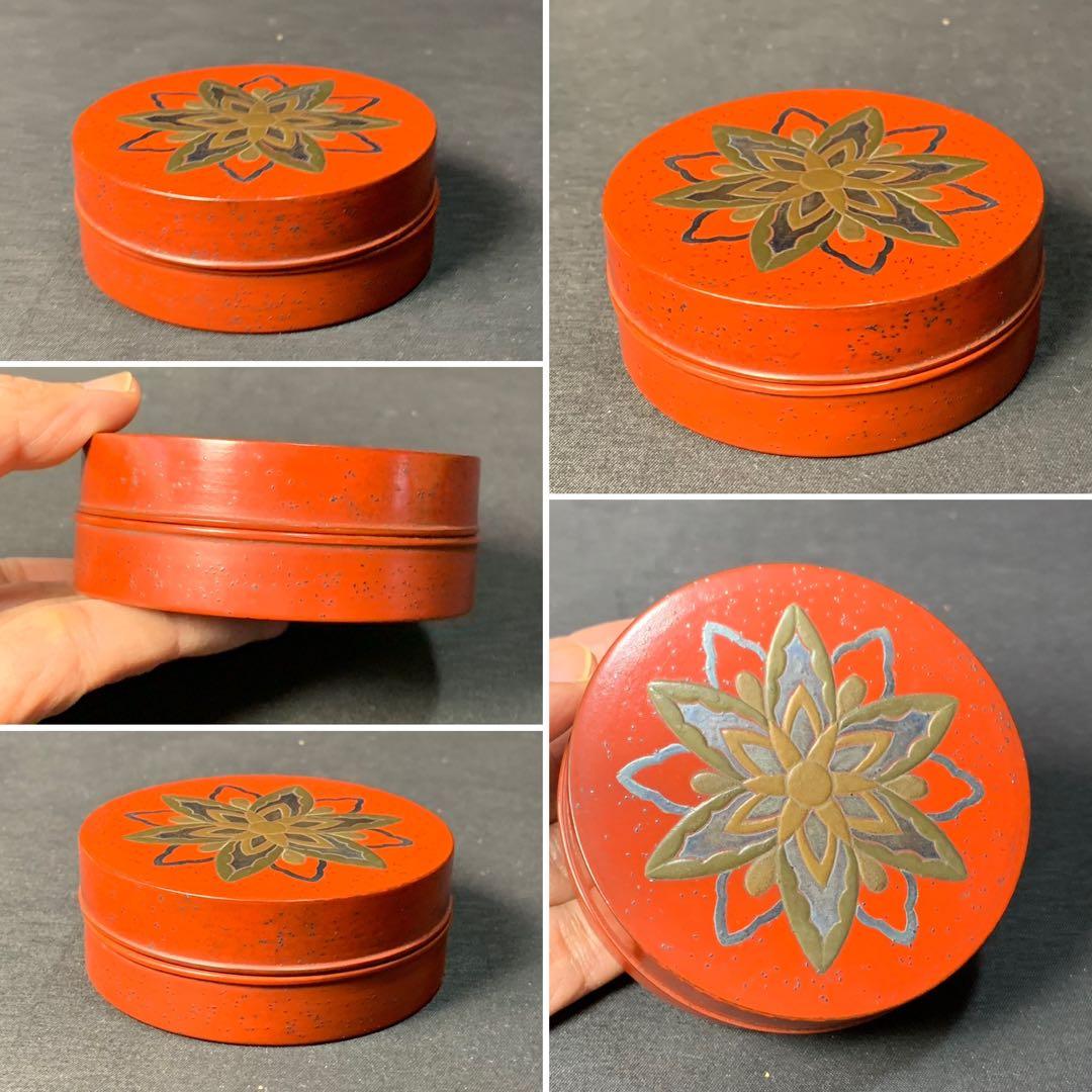 E127 送料無料　香合　在銘　時代蒔絵　共箱　茶道具　茶室　茶道　漆器　香道具