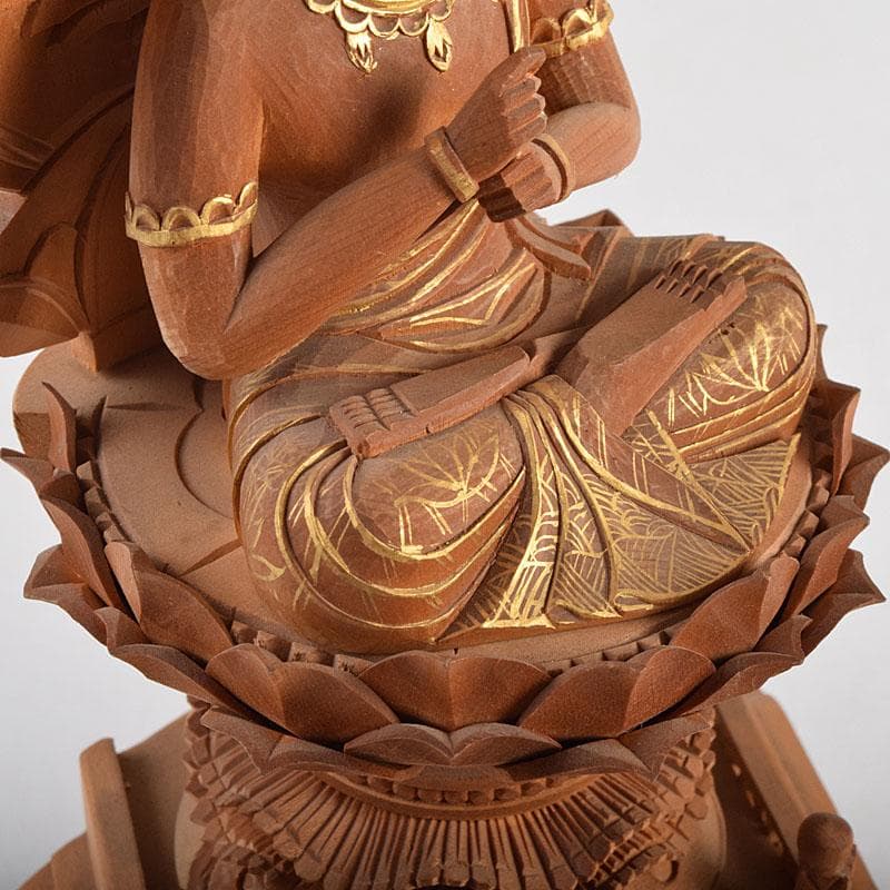 仏教美術　白檀彫刻　色彩木彫　大日如来坐像(金剛界)　仏像　置物　F　R9395